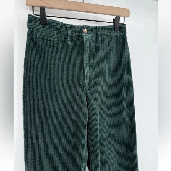 Madewell Slim Emmett Smoky Spruce Green Corduroy Crop Wide Leg Pants - Picture 4 of 8